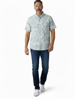 St. John’s Bay Tropical Floral Button Front Shirt Men’s XL Blue Hawaiian